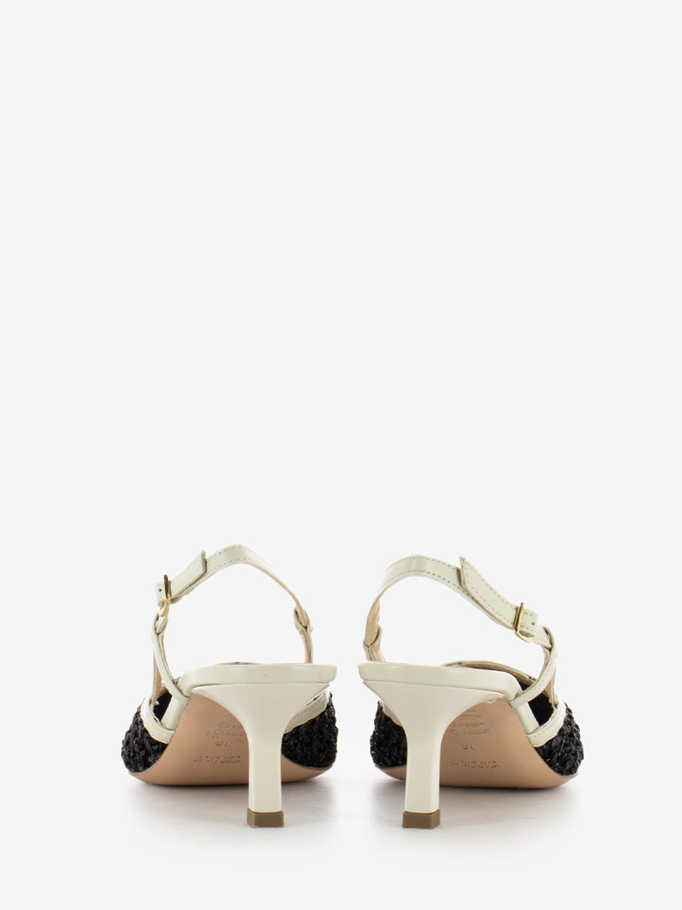 STIMM - Slingback rete e pelle nero / avorio