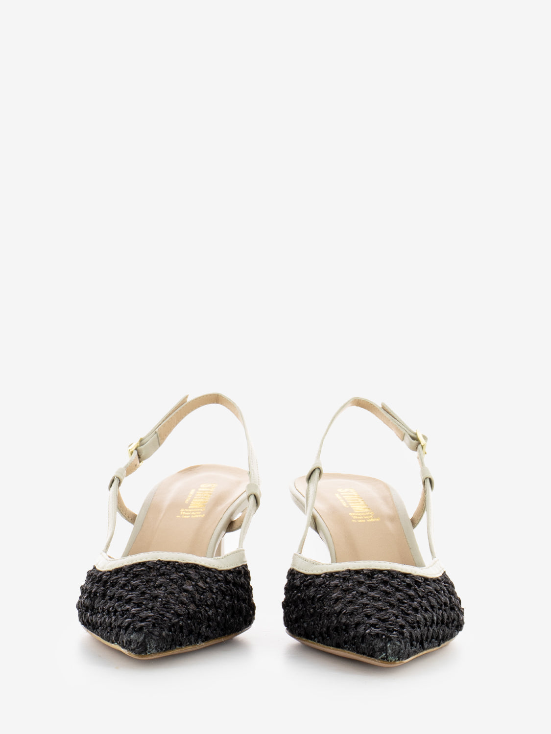 Slingback rete e pelle nero / avorio