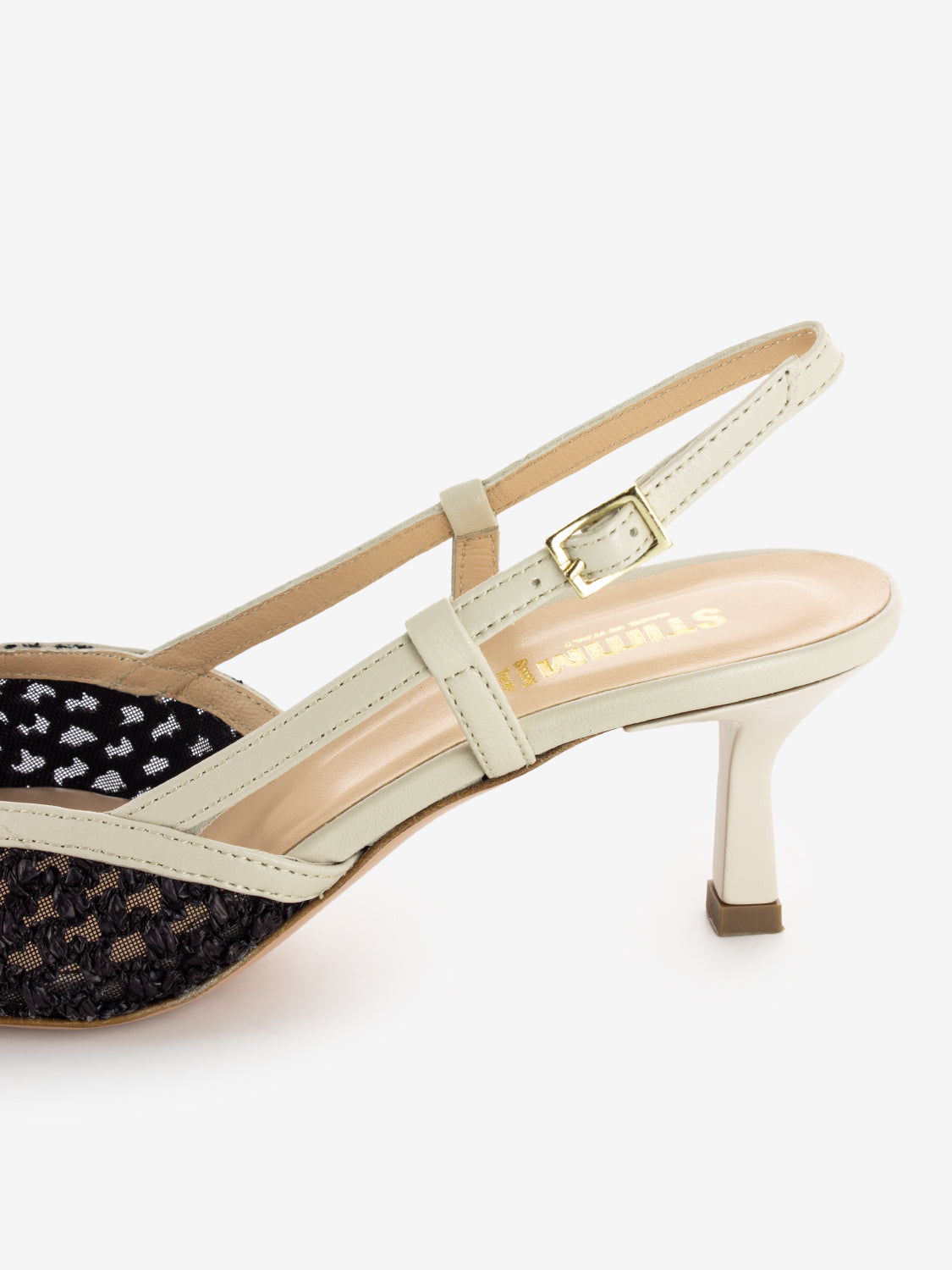 Slingback rete e pelle nero / avorio