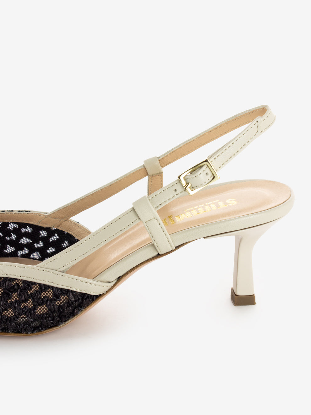 Slingback rete e pelle nero / avorio