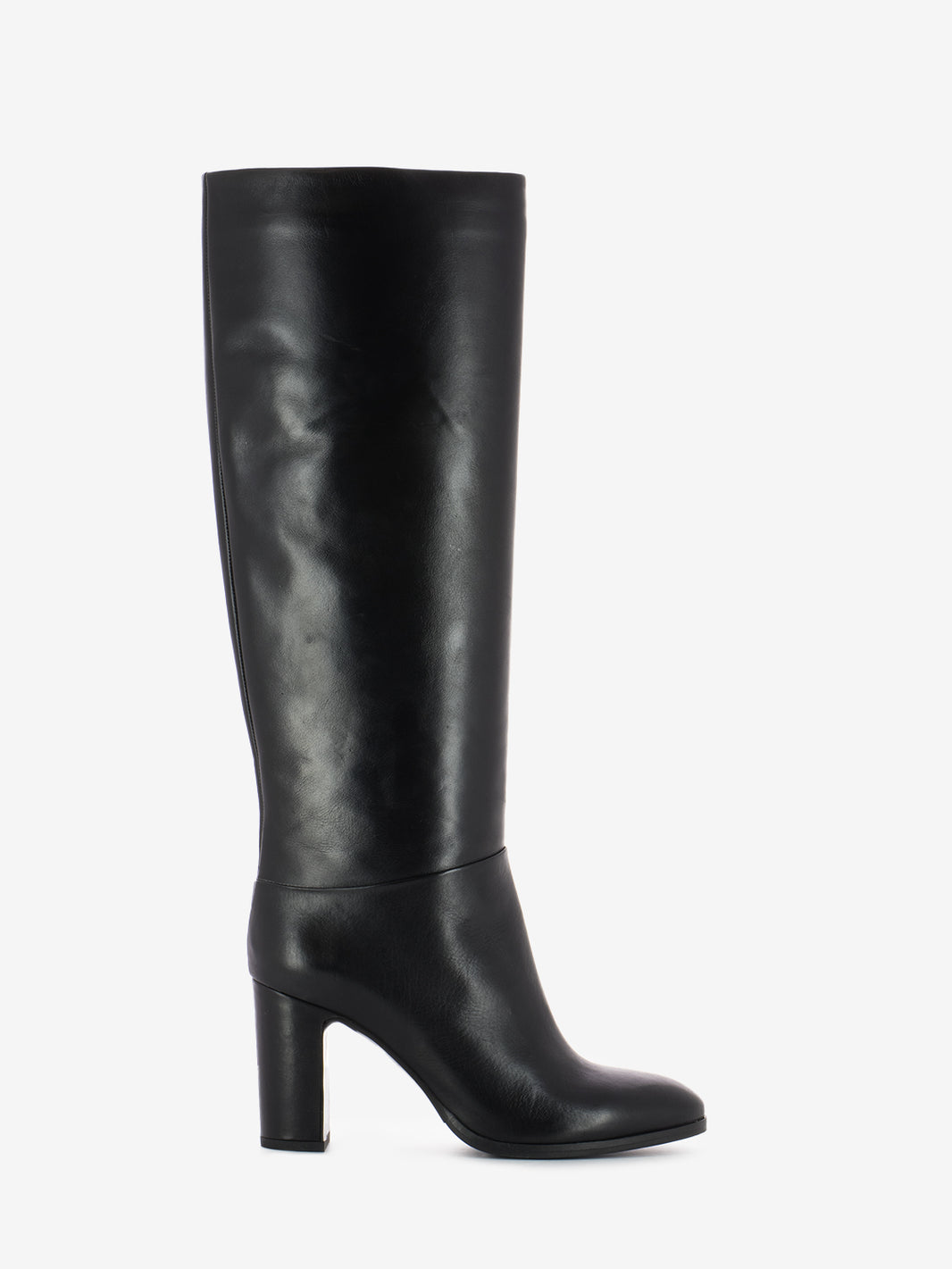 Stivale con tacco rivestito in pelle nero
