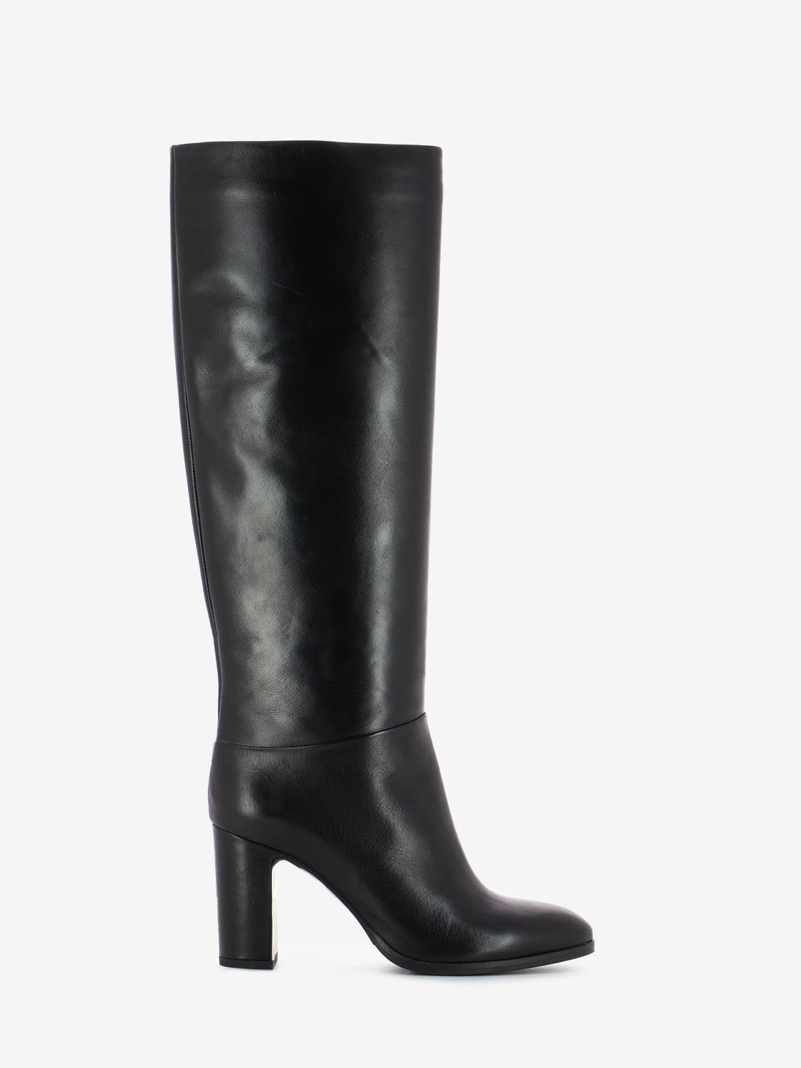 Stivale con tacco rivestito in pelle nero
