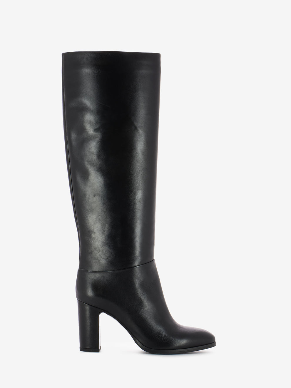 Stivale con tacco rivestito in pelle nero