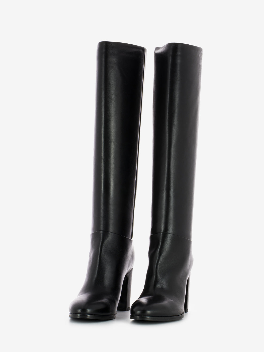 Stivale con tacco rivestito in pelle nero