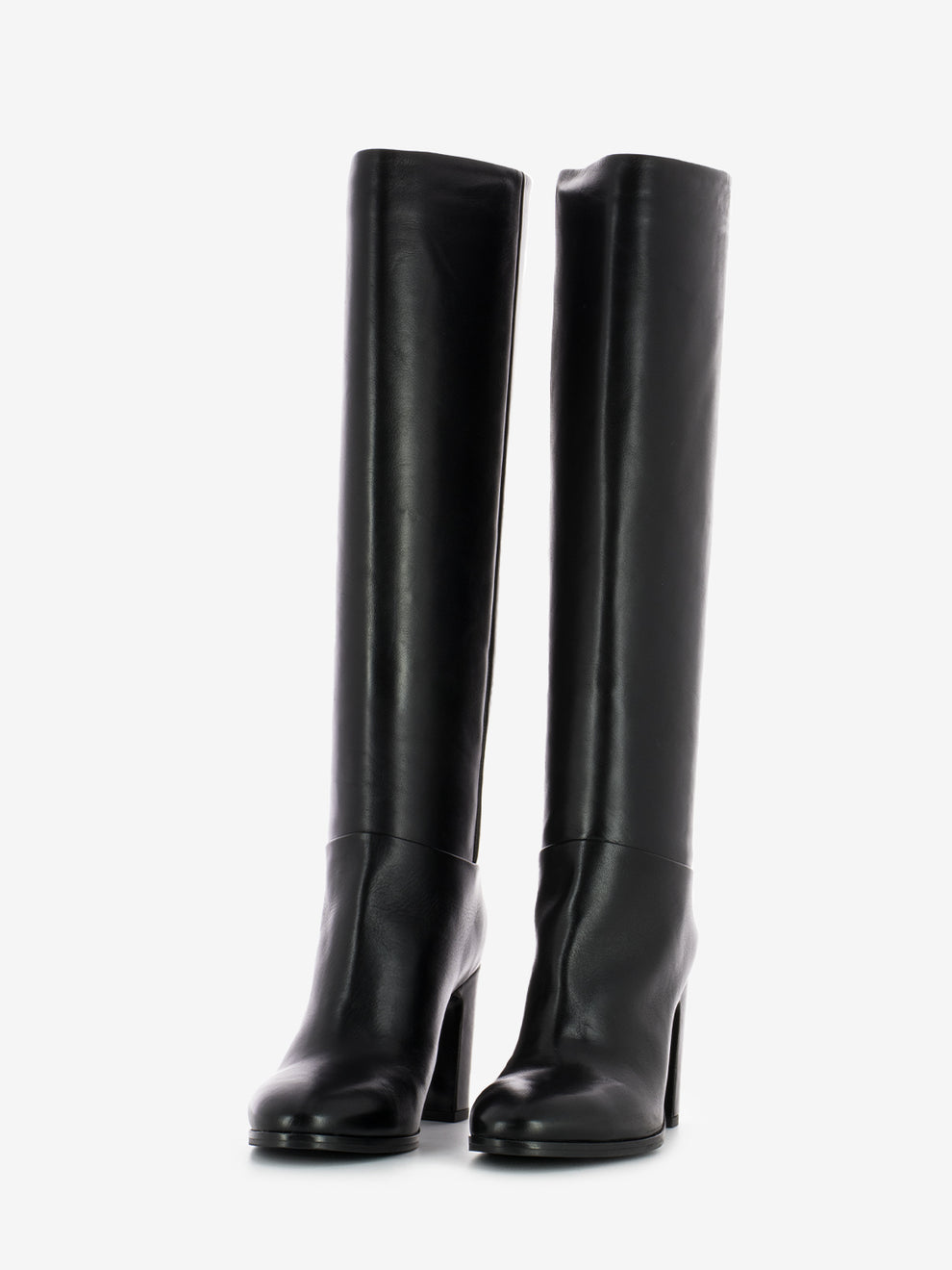 Stivale con tacco rivestito in pelle nero