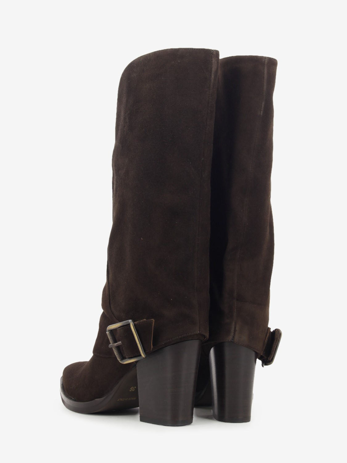 Dark brown suede cowboy boot with fold-over cuff