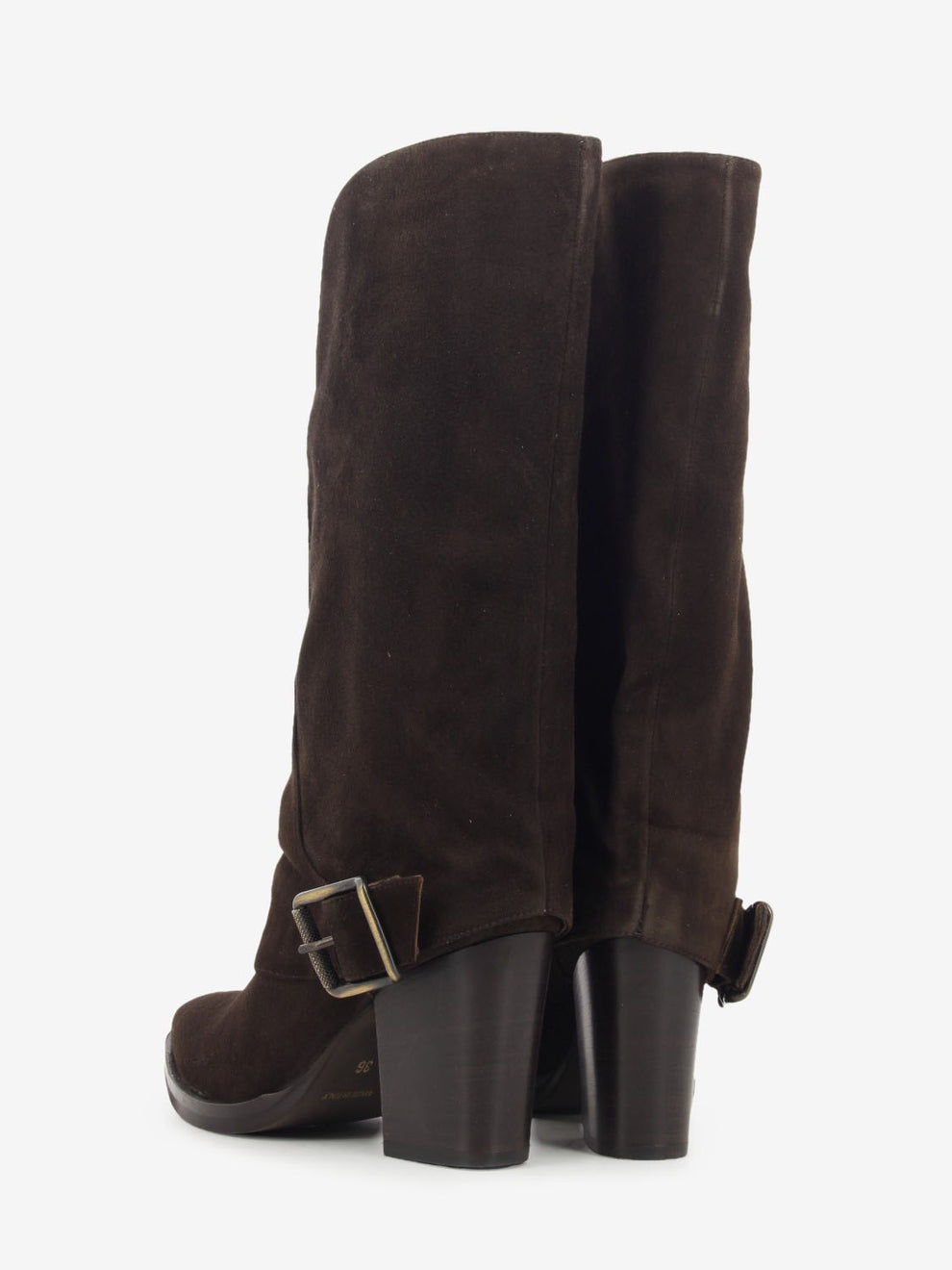Dark brown suede cowboy boot with fold-over cuff