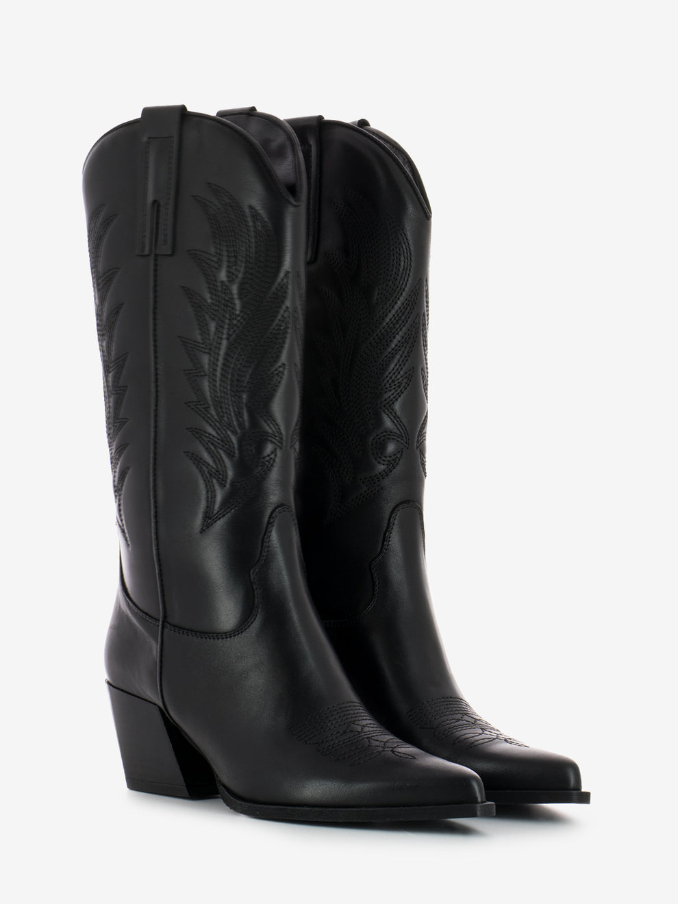 Black calfskin cowboy boots