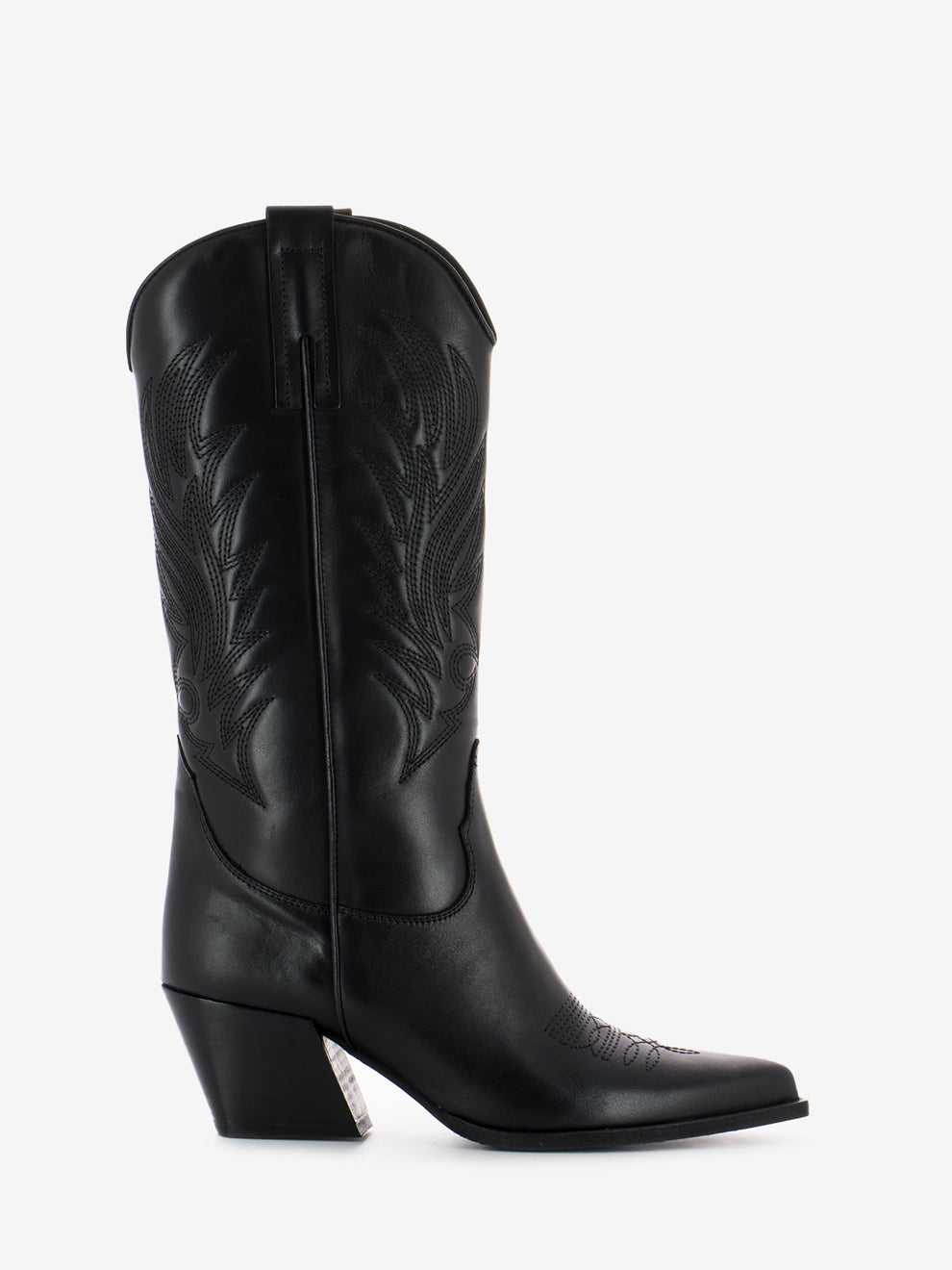 Black calfskin cowboy boots