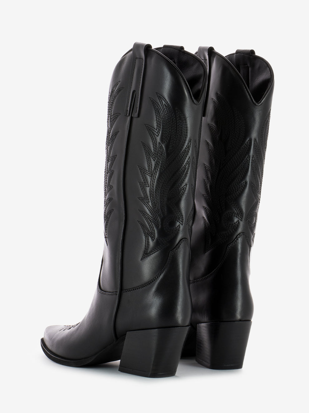 Black calfskin cowboy boots