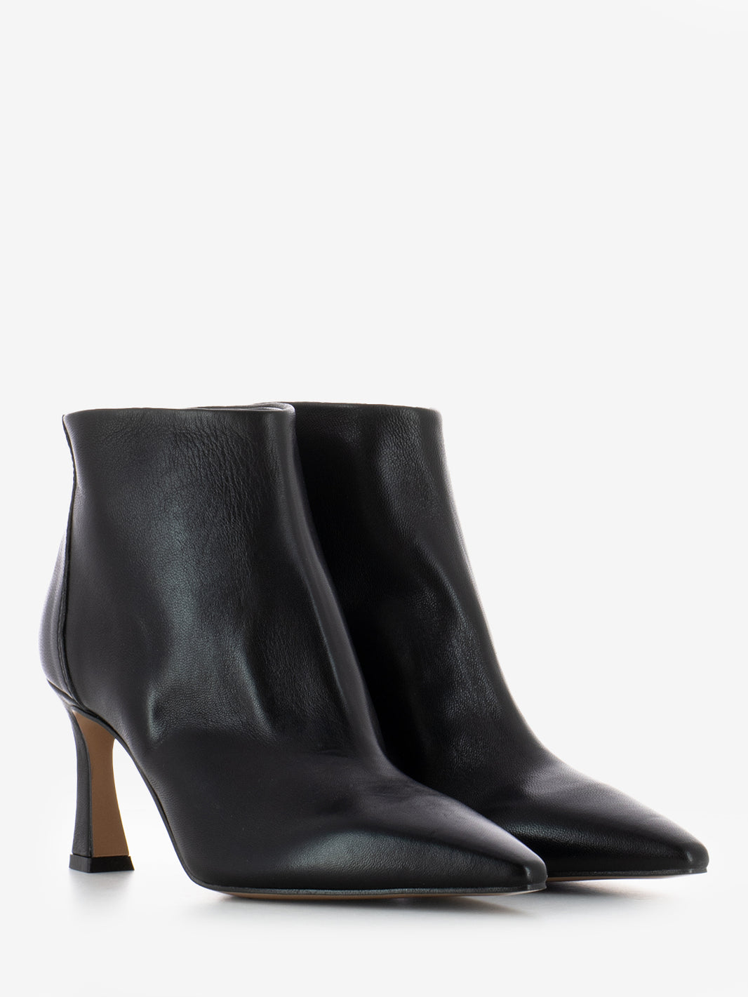Black nappa leather ankle boots with spool heel