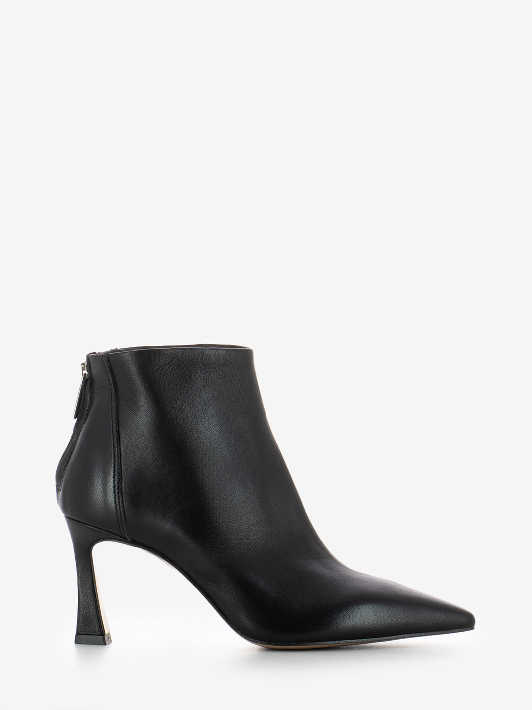 Black nappa leather ankle boots with spool heel