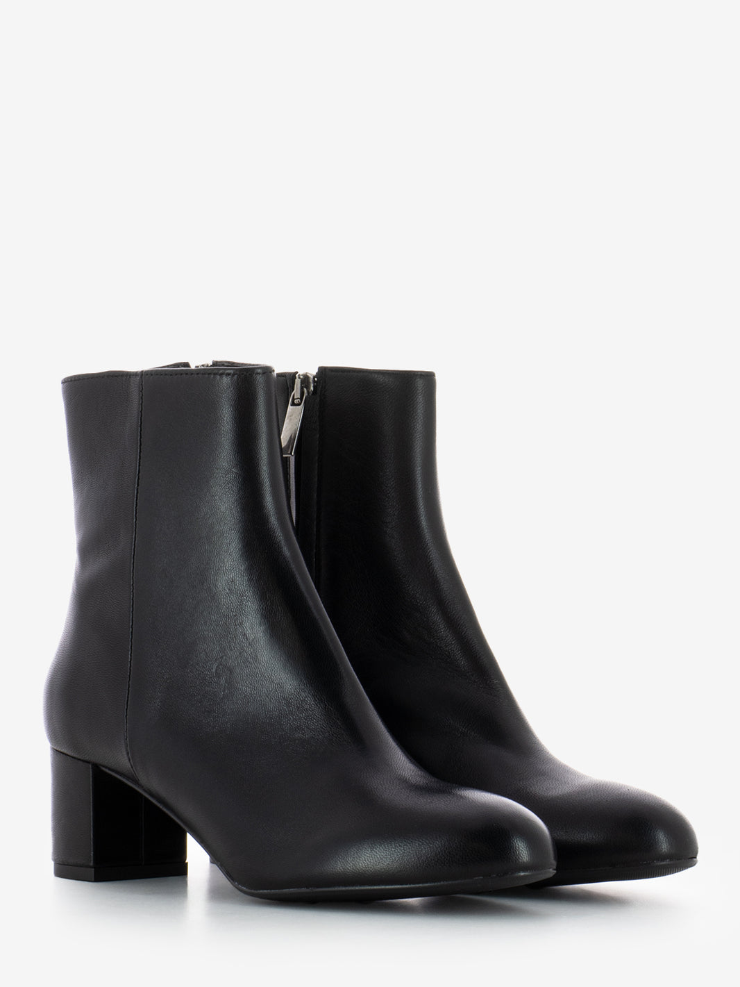 Black leather ankle boots with heel