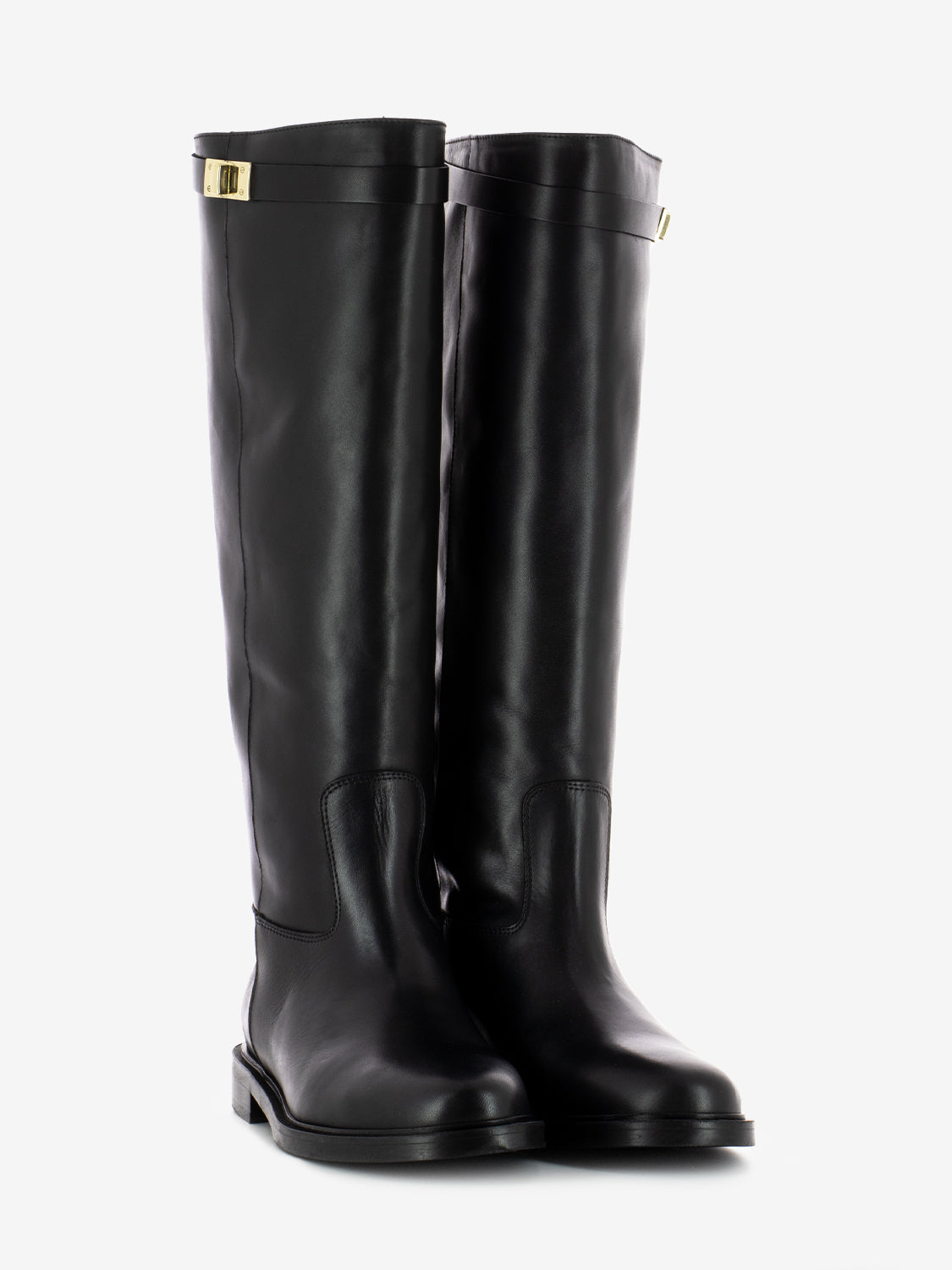 Stivali alti in pelle con fibbia hermes neri