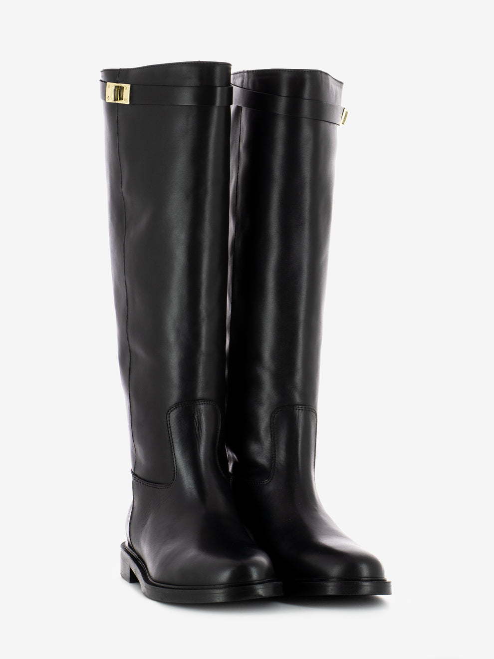 Stivali alti in pelle con fibbia hermes neri
