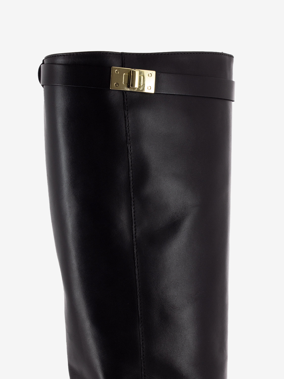 Stivali alti in pelle con fibbia hermes neri