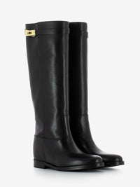 Black buckle boots with internal wedge