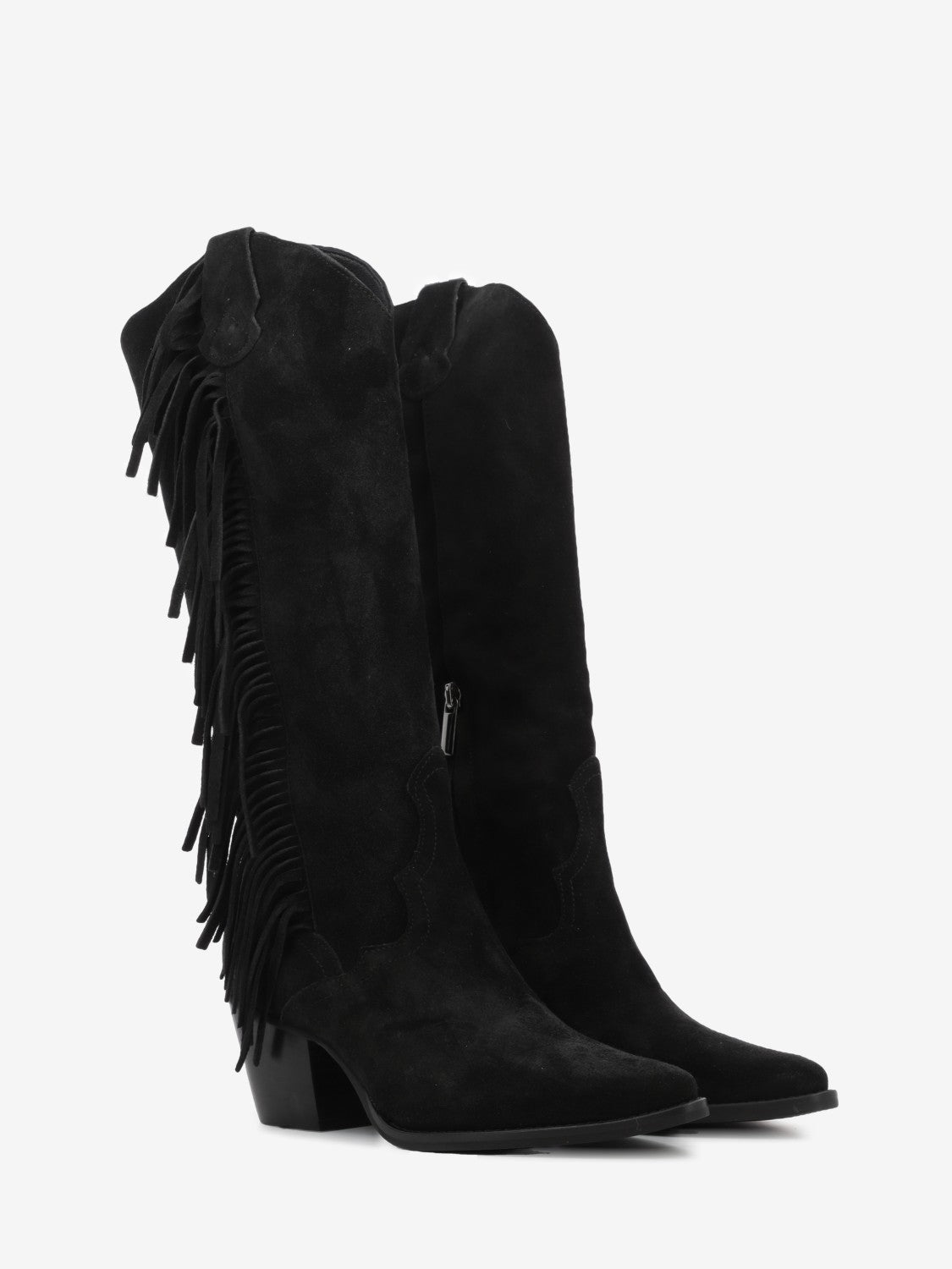 Stivali con frange Gaia in camoscio neri