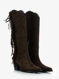 Stivali con frange in camoscio testa di moro