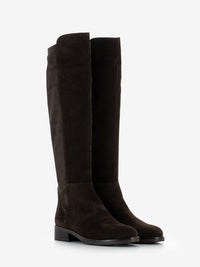 Round-toe zip-up boots in pepper suede