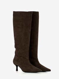 Dark brown suede heeled boots