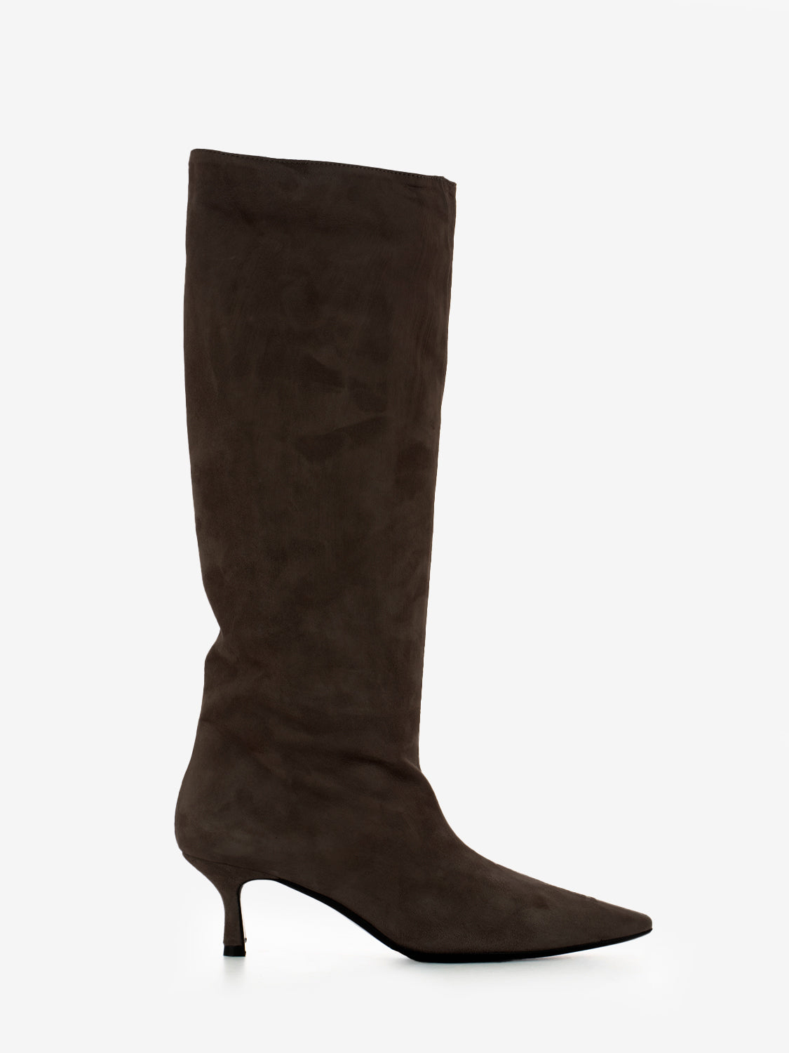 Dark brown suede heeled boots