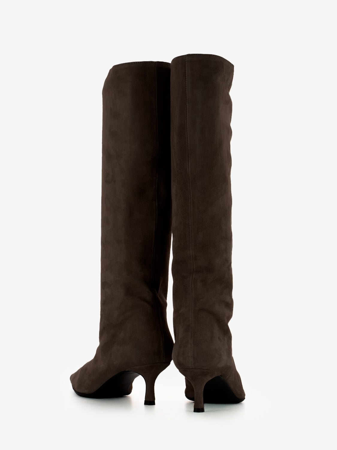 Dark brown suede heeled boots