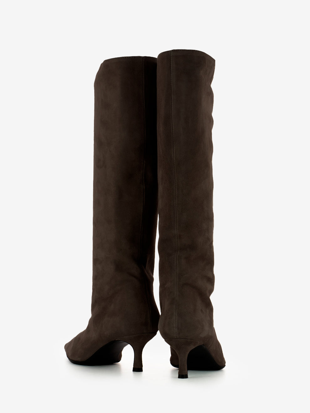 Dark brown suede heeled boots