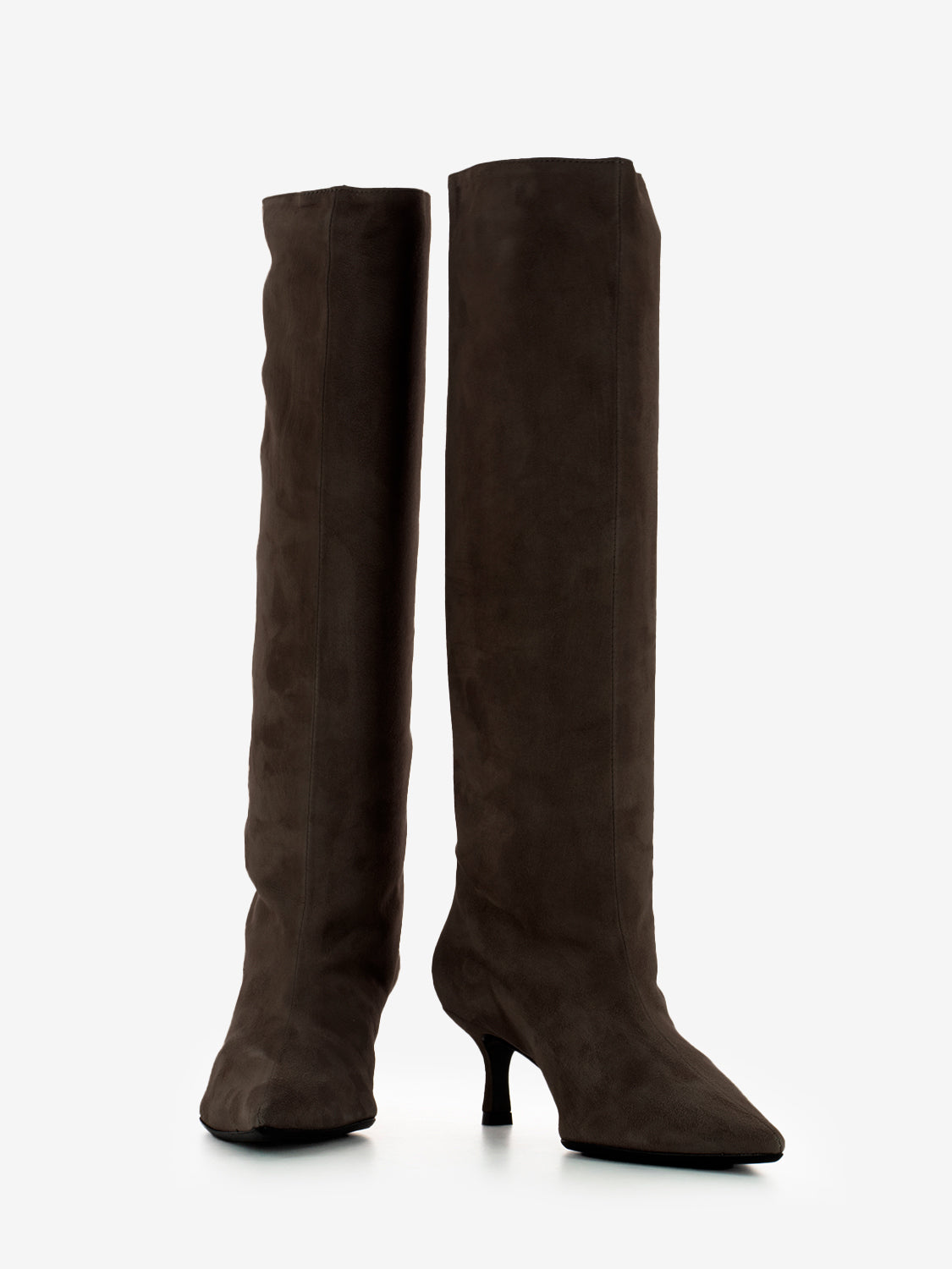 Dark brown suede heeled boots