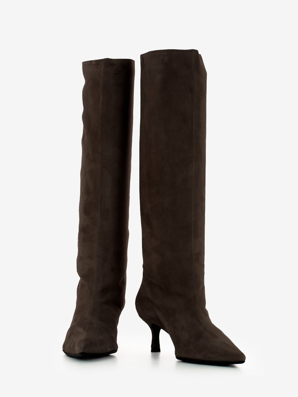 Dark brown suede heeled boots