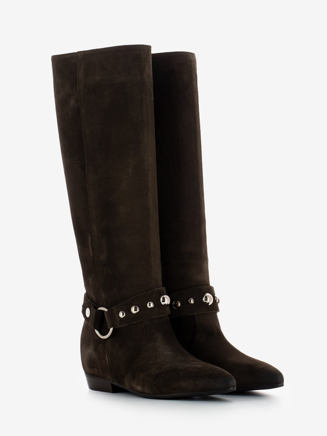 Stivali in camoscio con cinturino marrone