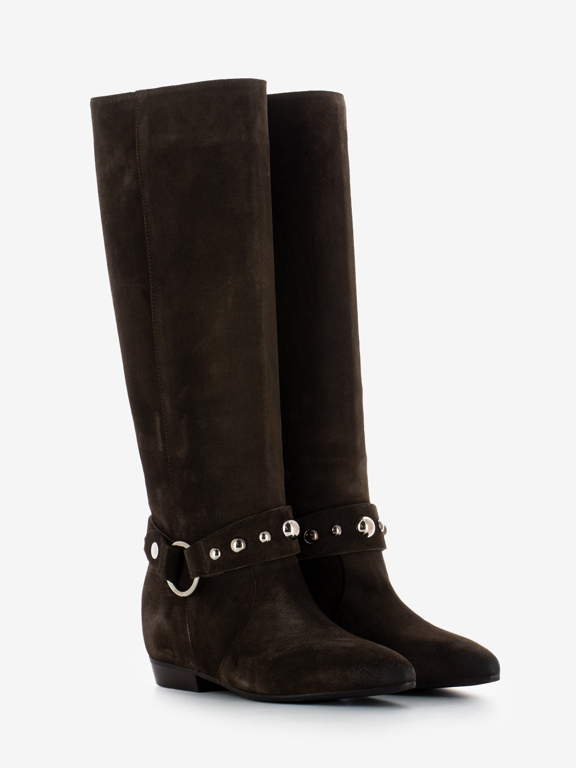 Stivali in camoscio con cinturino marrone