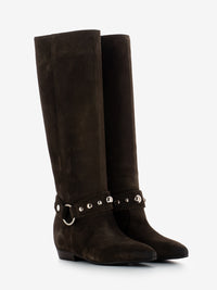 Stivali in camoscio con cinturino marrone