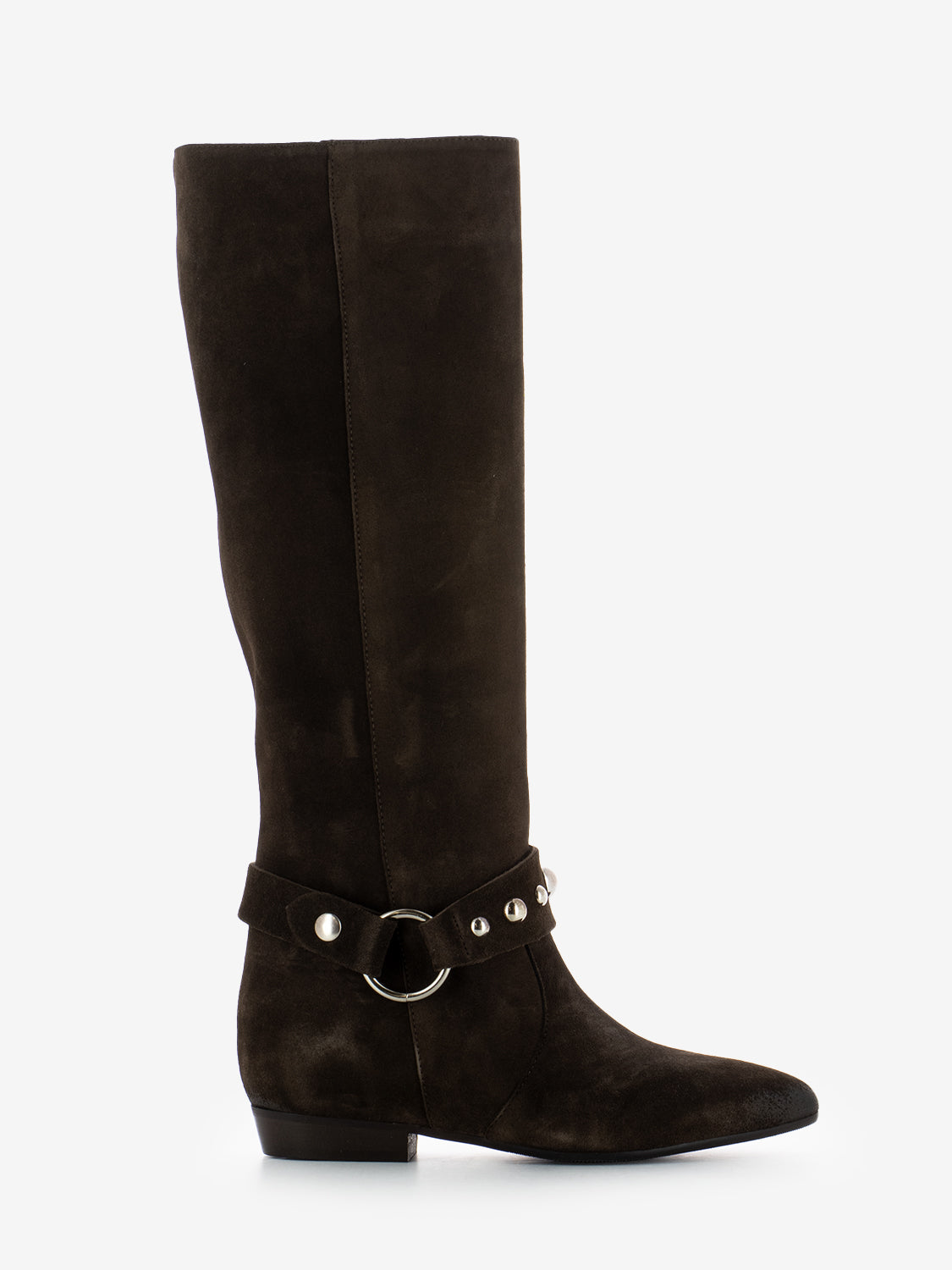 Stivali in camoscio con cinturino marrone