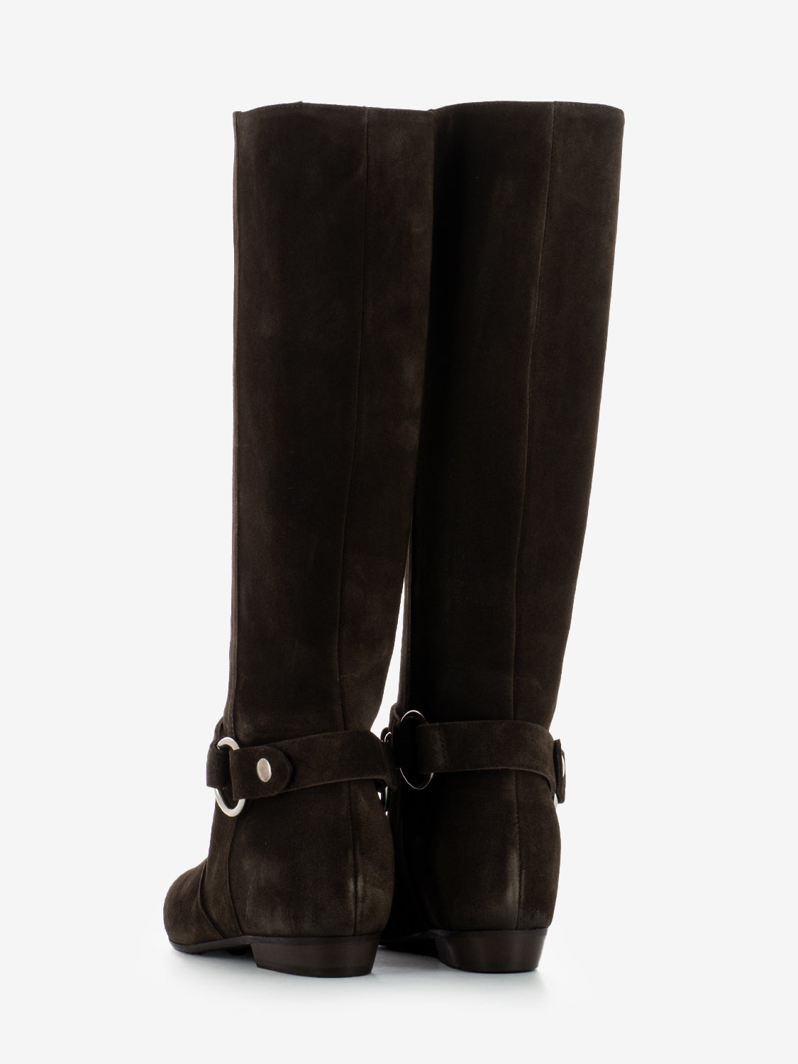 Stivali in camoscio con cinturino marrone