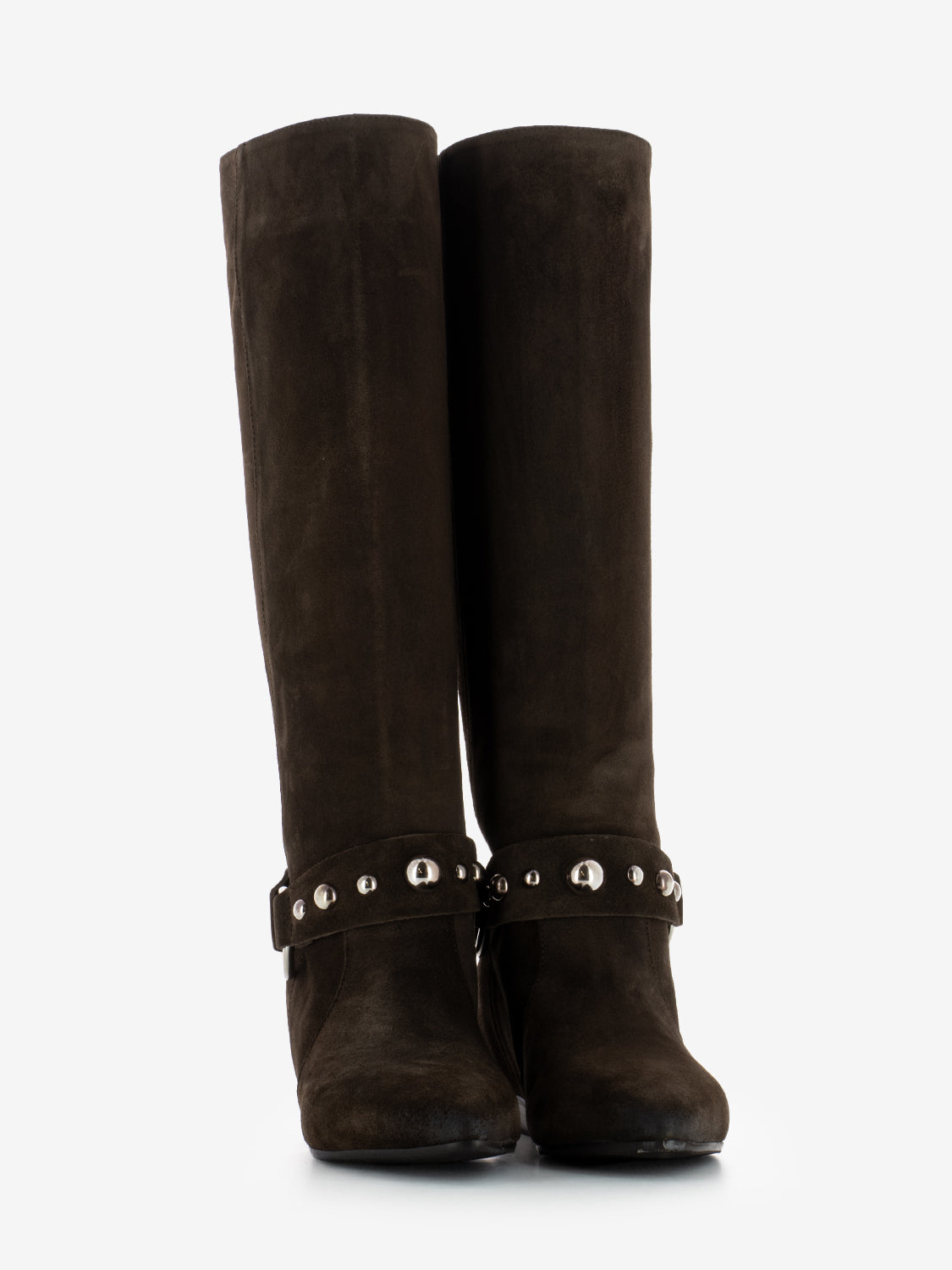 Stivali in camoscio con cinturino marrone