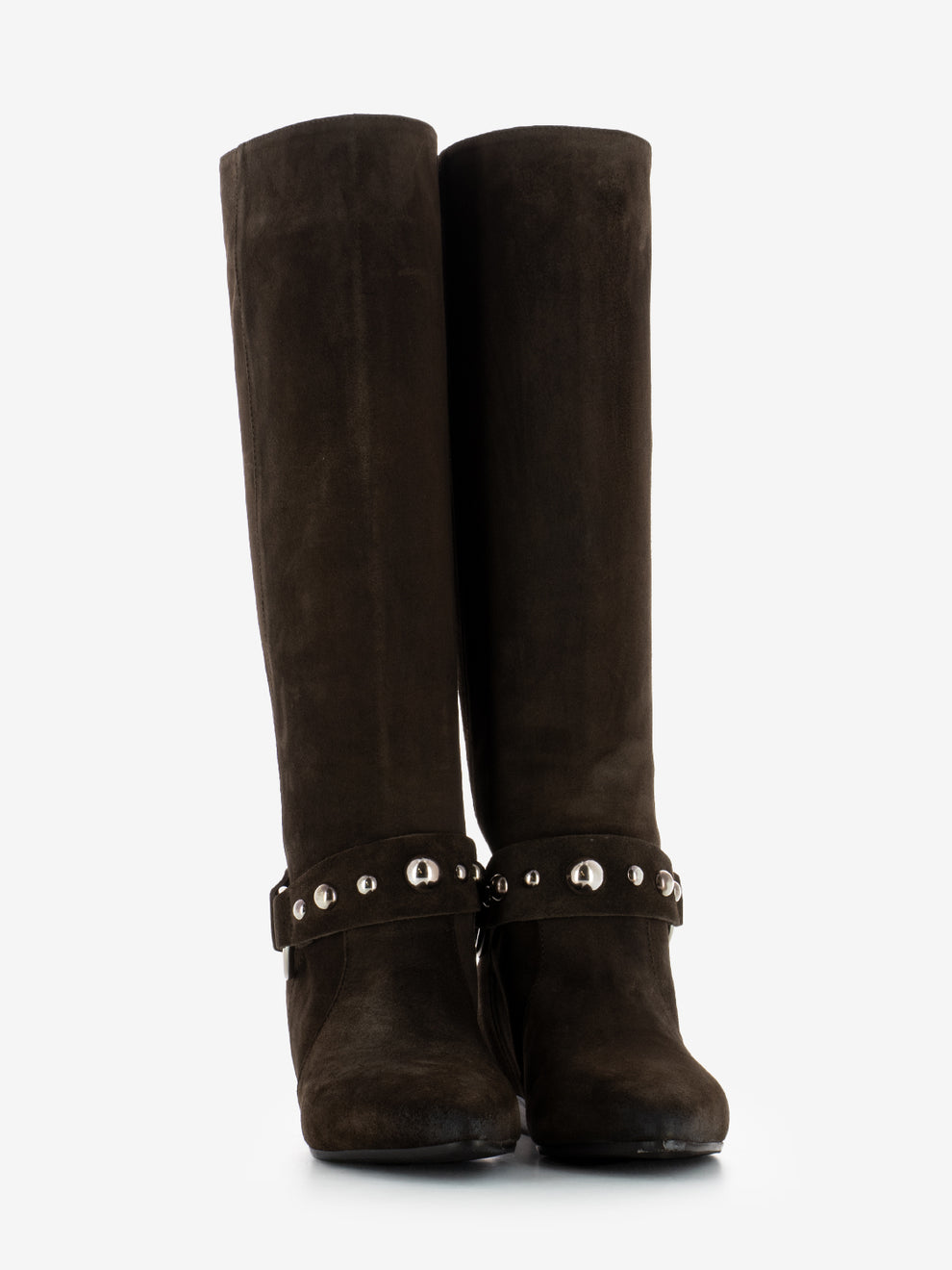 Stivali in camoscio con cinturino marrone