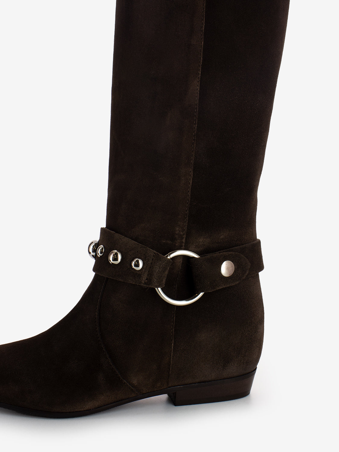 Stivali in camoscio con cinturino marrone