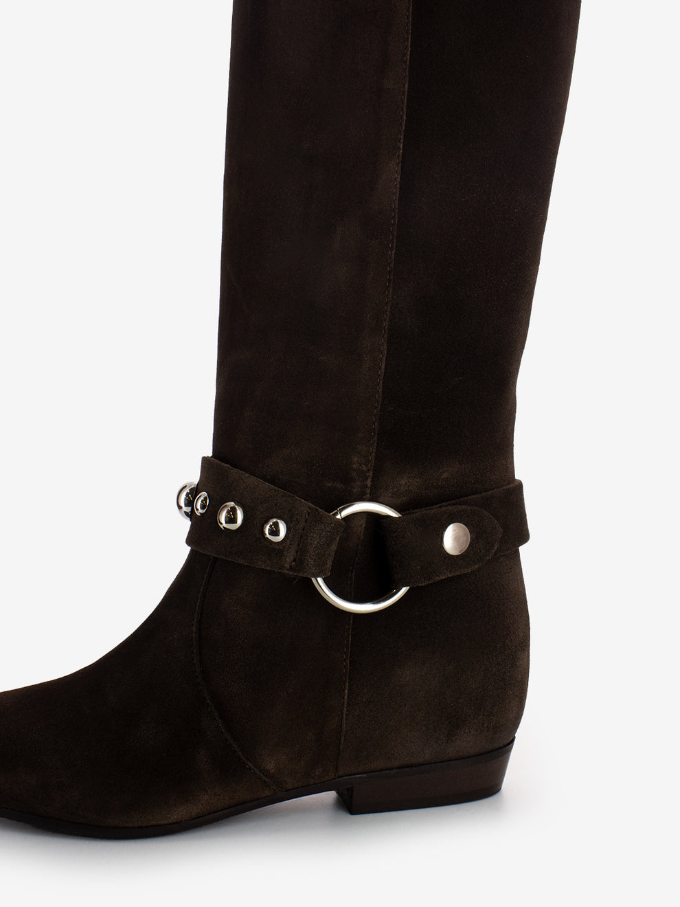 Stivali in camoscio con cinturino marrone