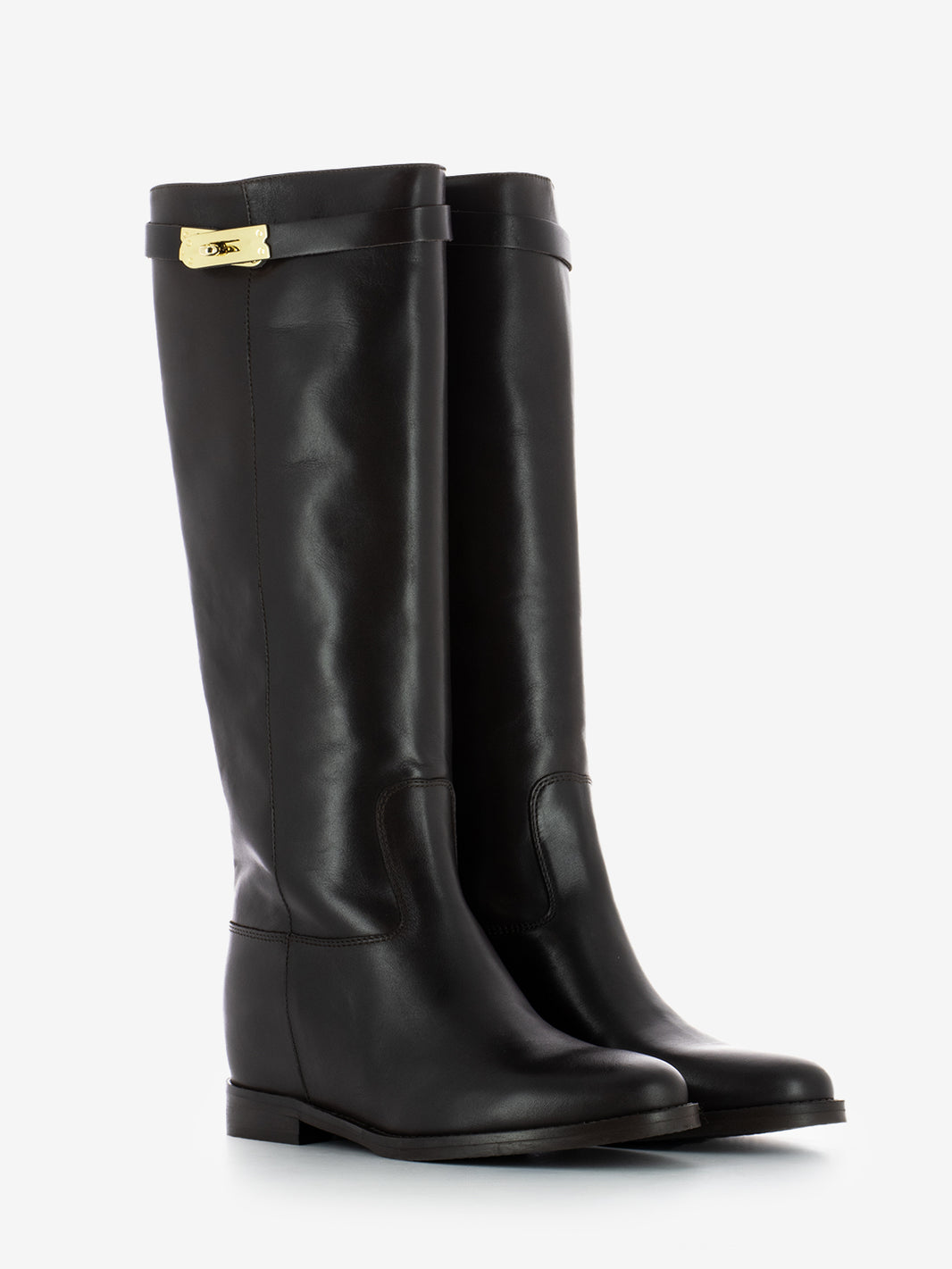 Brown leather boots with internal wedge