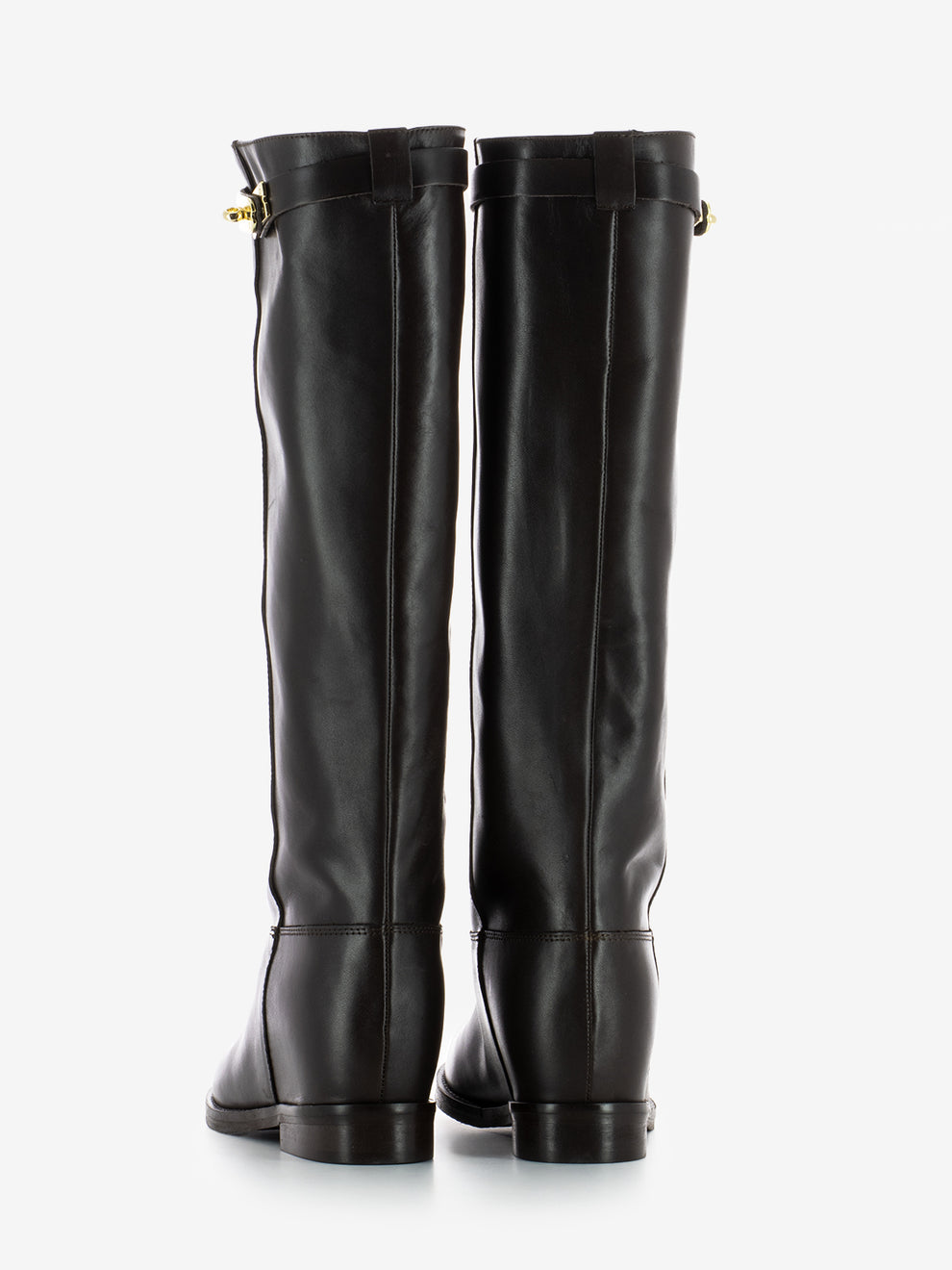 Stivali in pelle con zeppa interna marroni