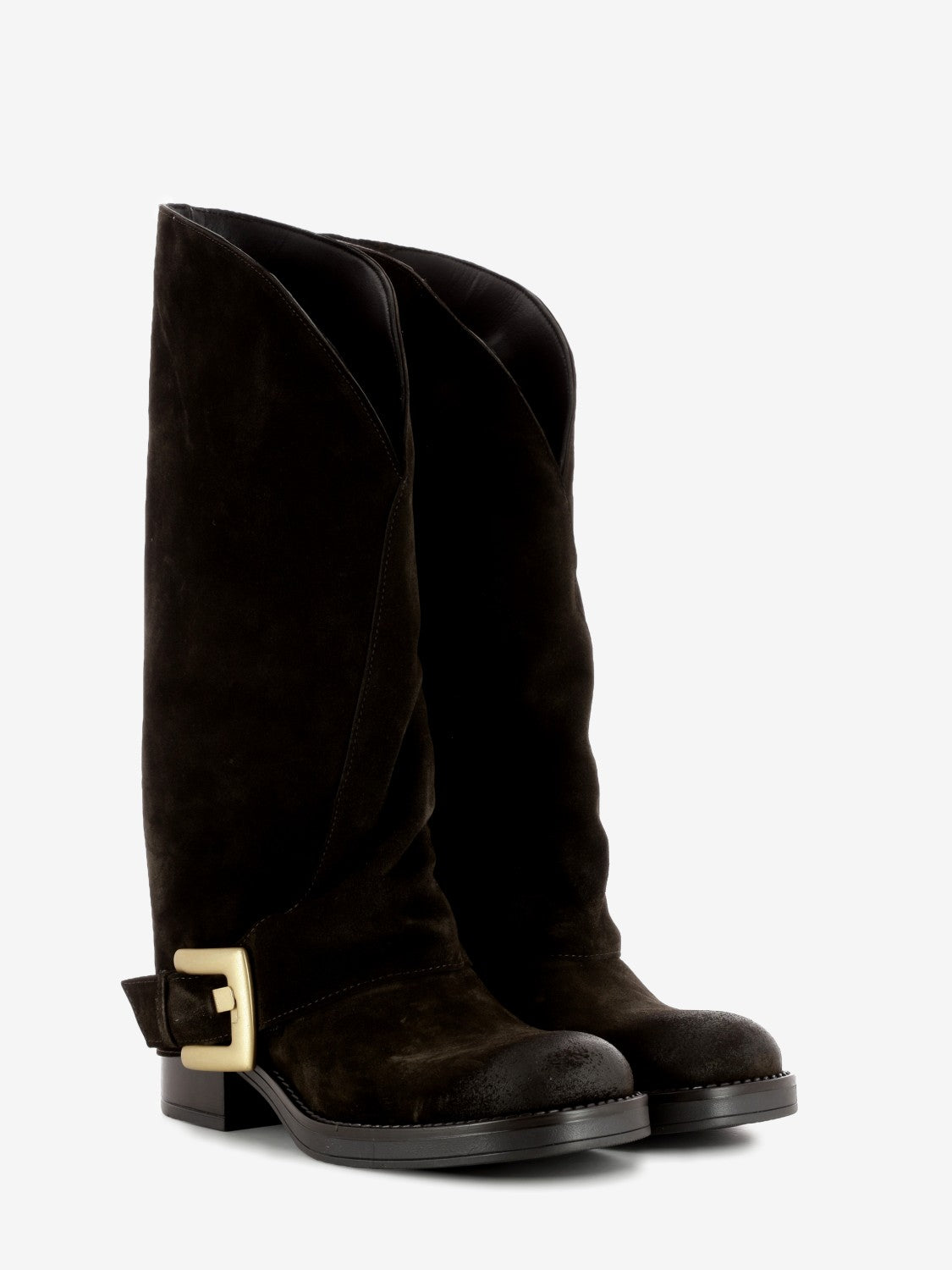 Suede boots with dark brown turn-ups