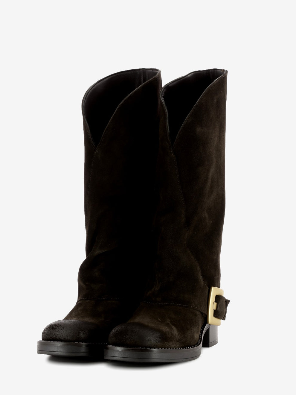 Suede boots with dark brown turn-ups