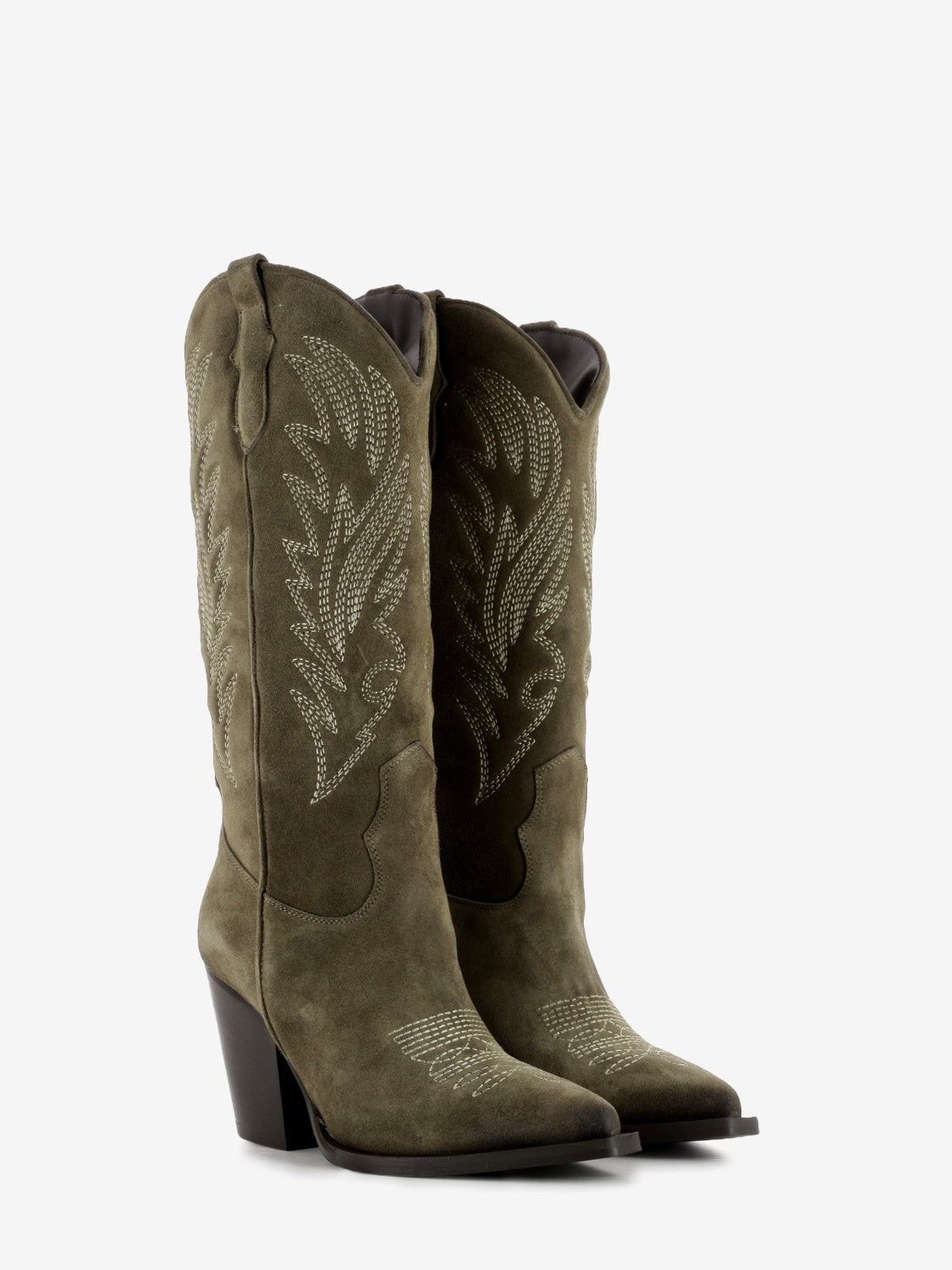 Stivali texani con decoro in suede fango