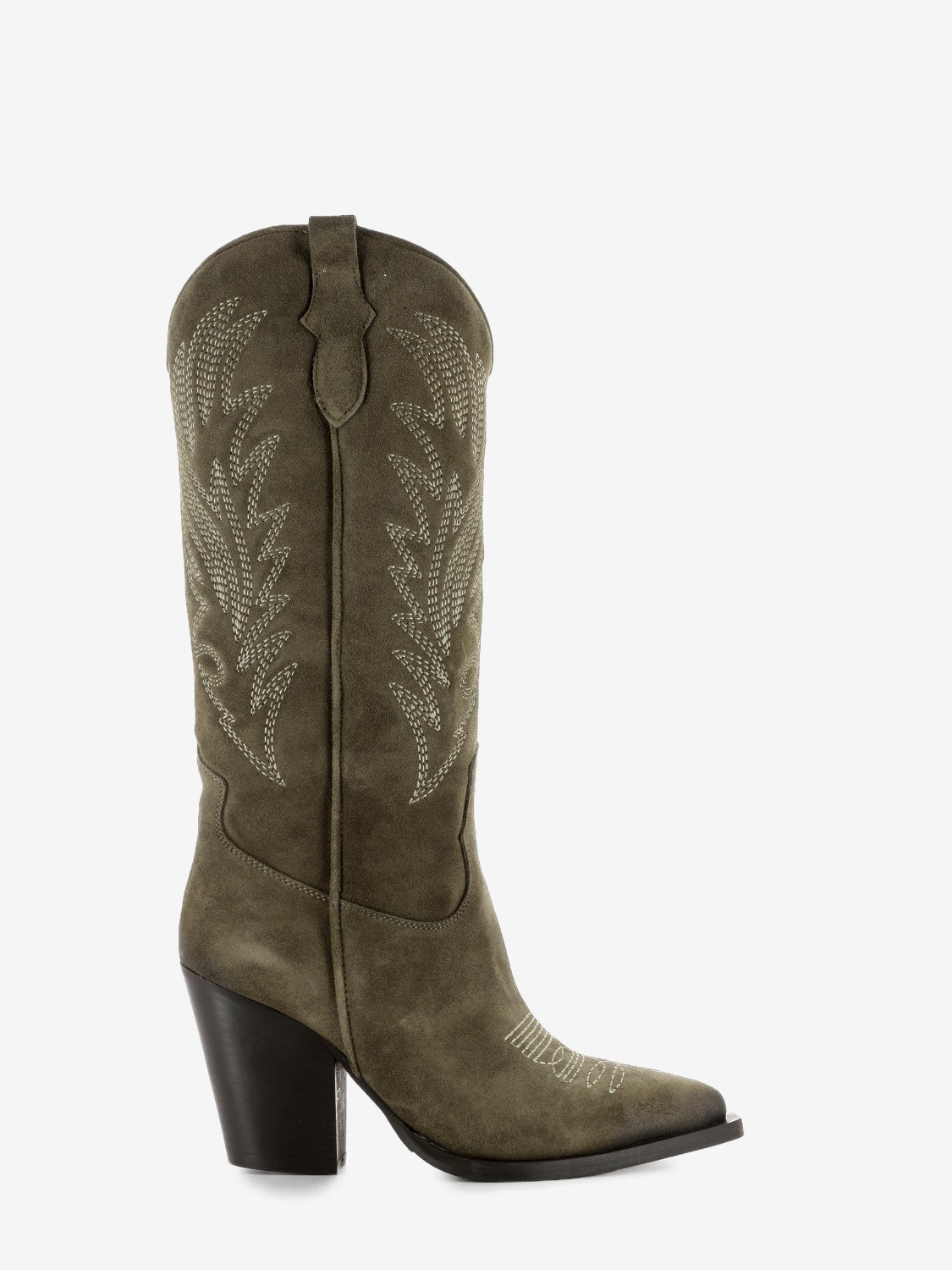 Stivali texani con decoro in suede fango