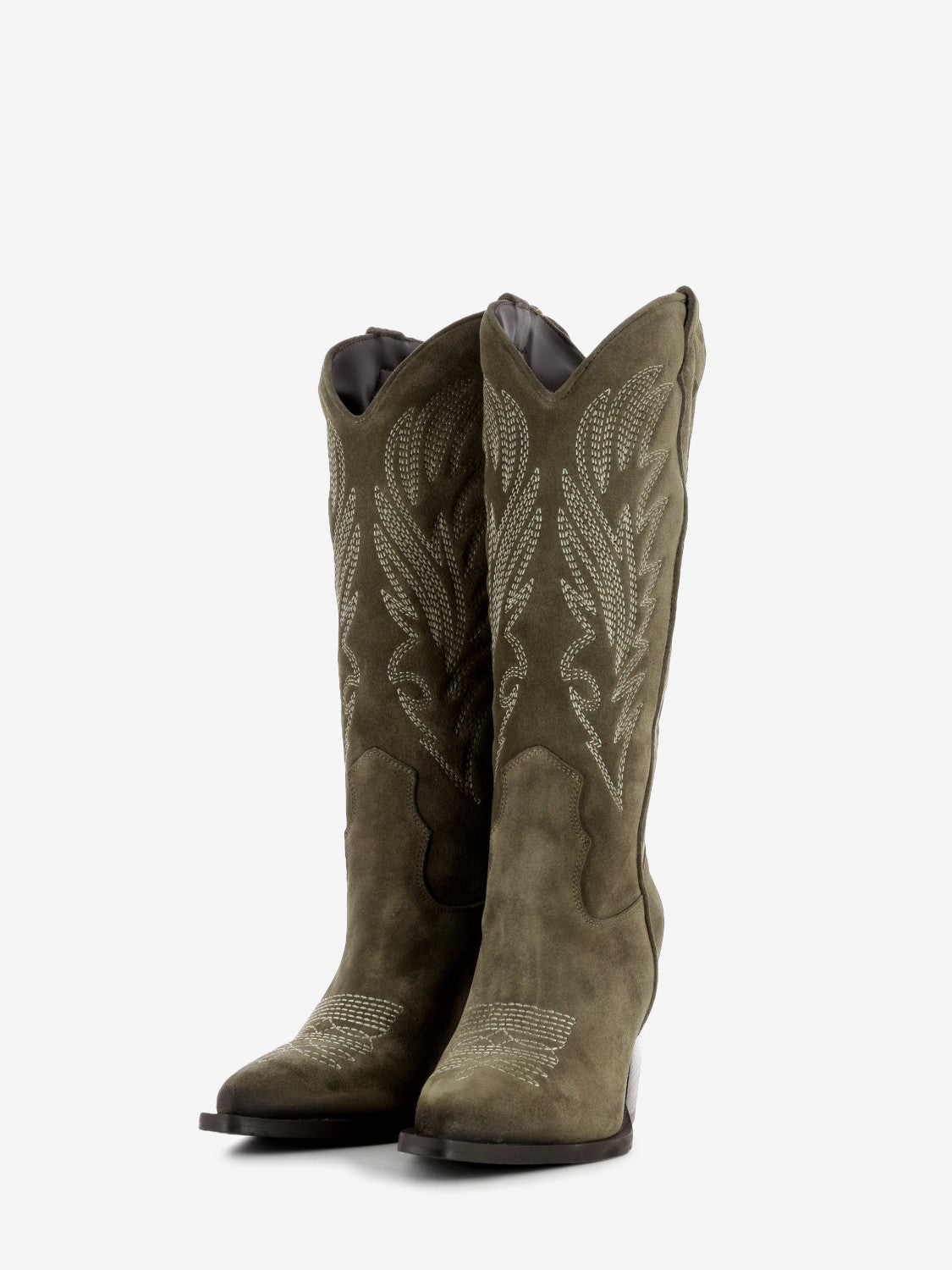 Stivali texani con decoro in suede fango