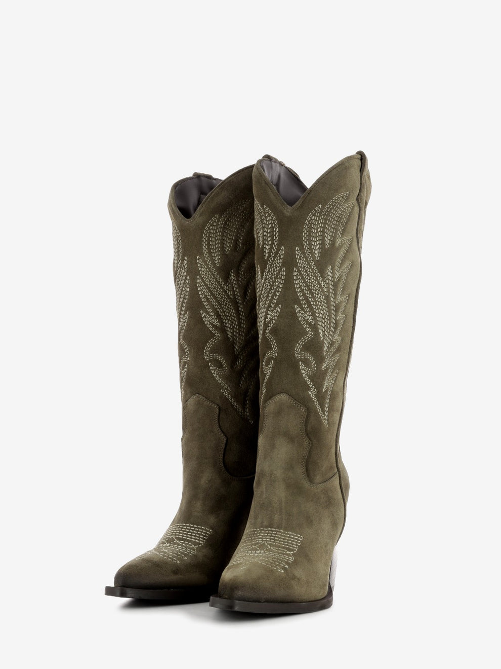 Stivali texani con decoro in suede fango