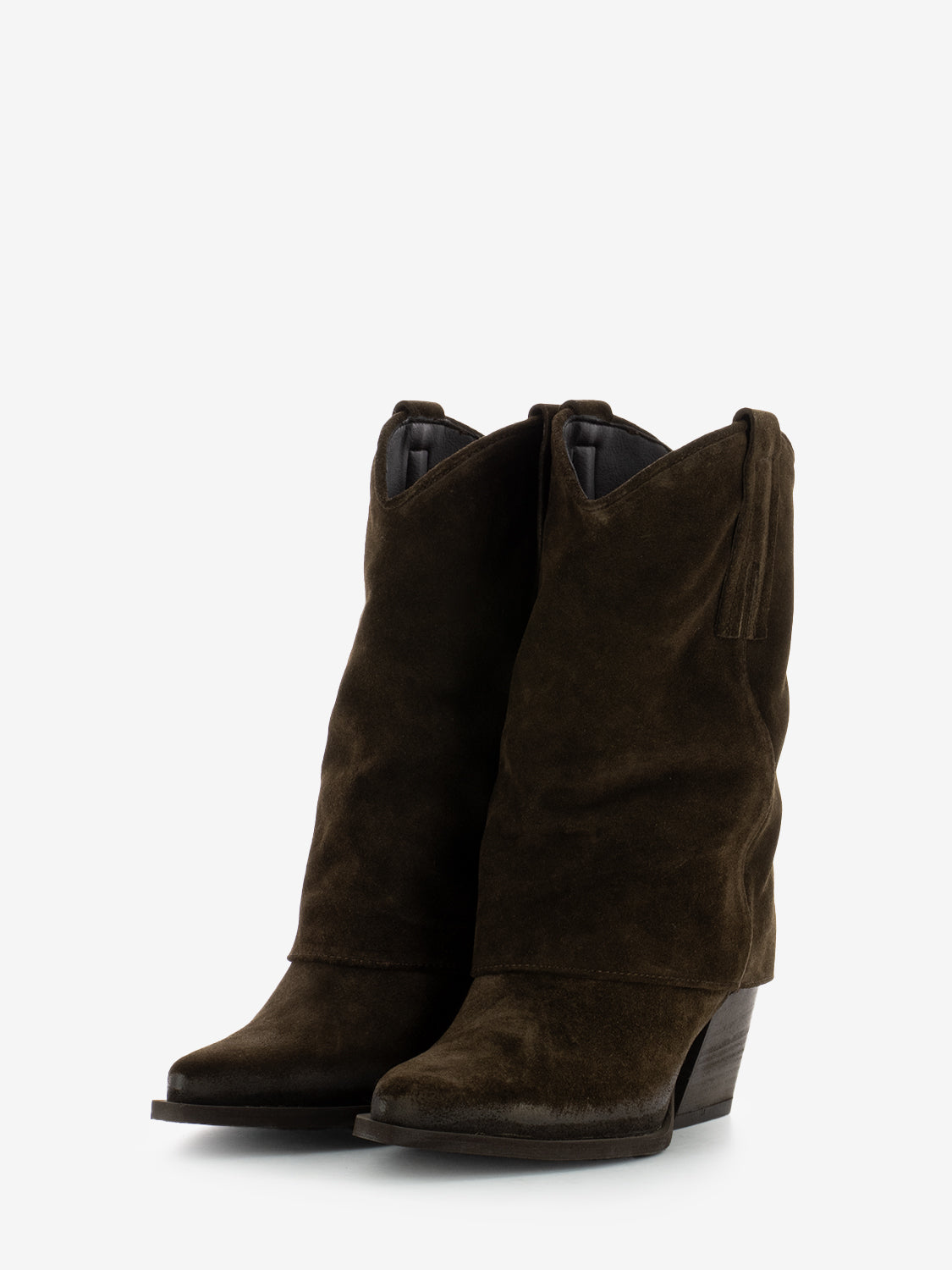 Stivali texani con risvolto in suede marroni