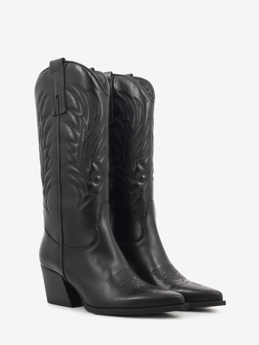 Black leather cowboy boots