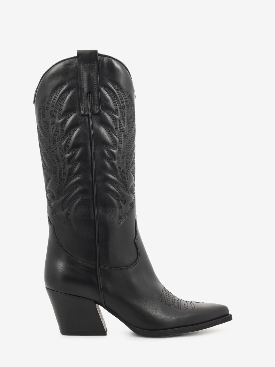 Black leather cowboy boots